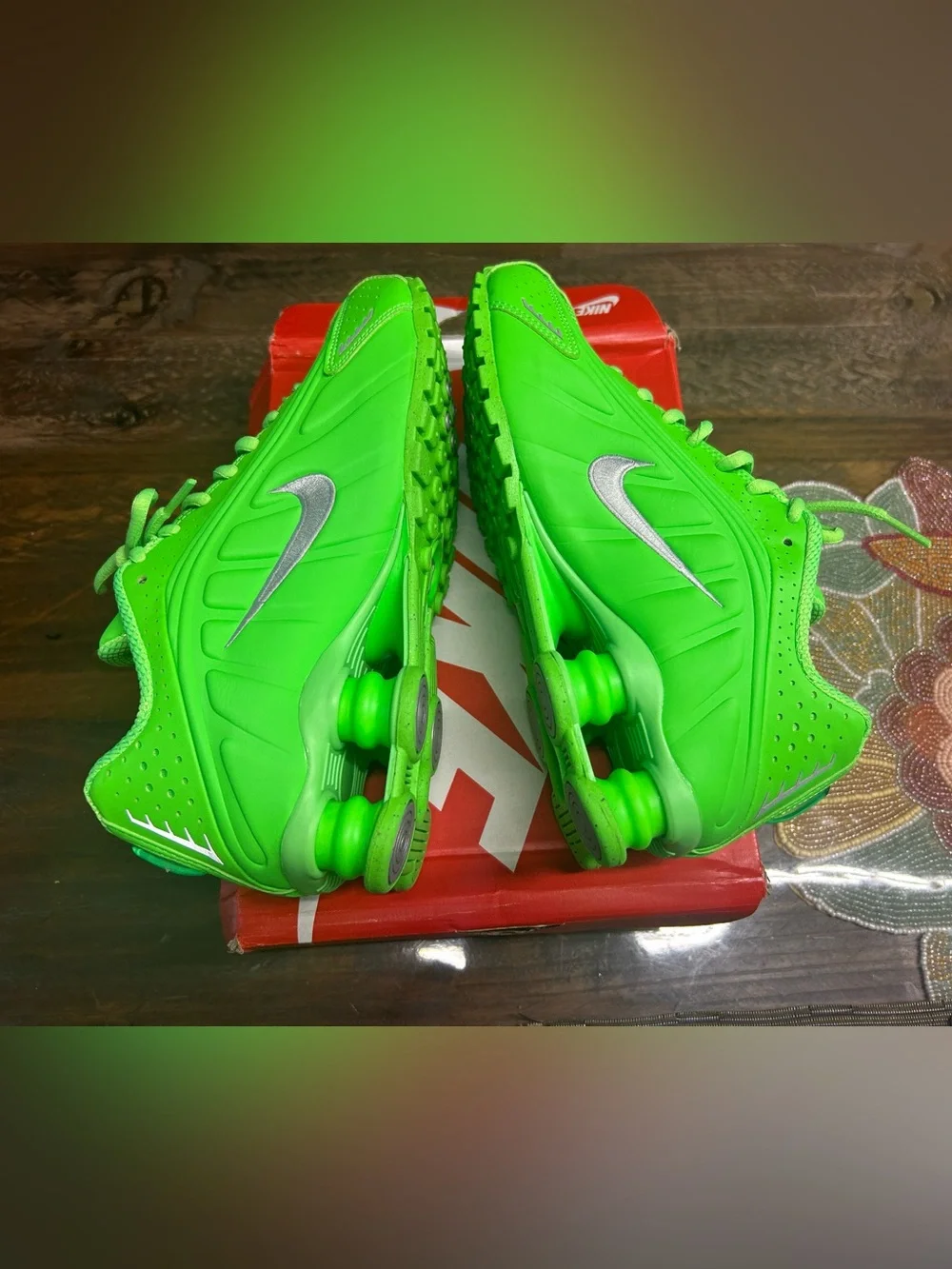 Nike Kids' Neon Green Shox Sneakers with Silver Swoosh